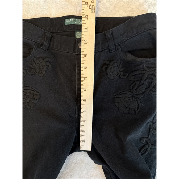 VTG Ralph Lauren Jeans Co Black Denim 6P Embroidered Straight Y2K Zip/btn Womens - Picture 9 of 9